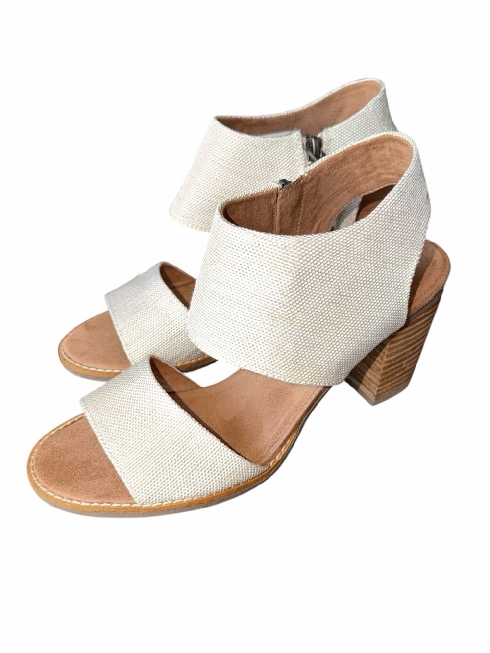 TOMS Majorca Sandal Cream Linen Block Heel Sandals size 8.5 NWT - Picture 3 of 12